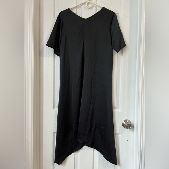 Eileen Fisher Black Satin V Neck Dress Size Small - Picture 3 of 5